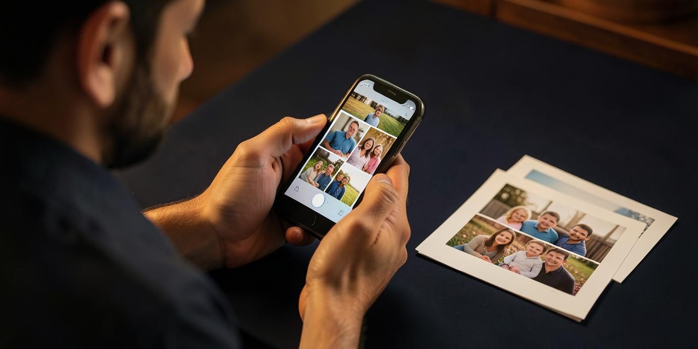 Vérification de souvenirs photo organisés sur un téléphone
